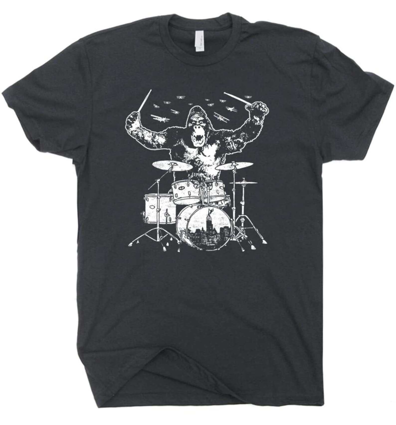 Kong Drums T-Shirt Cool Drumming Set Drummer King Monster Vintage 80s Men Women XL