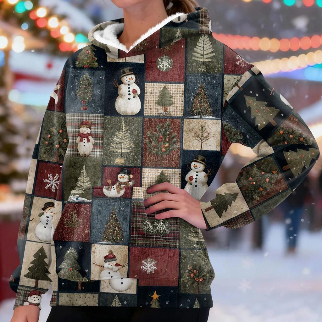 Women's Fashion Casual Long Sleeve Christmas Printed Hooded Sweatshirt