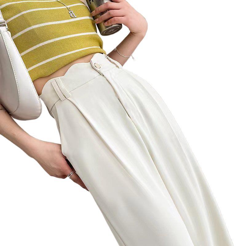 Women's 2026 High-Waisted Ice Silk Pants - Summer Narrow Wide-Leg Design