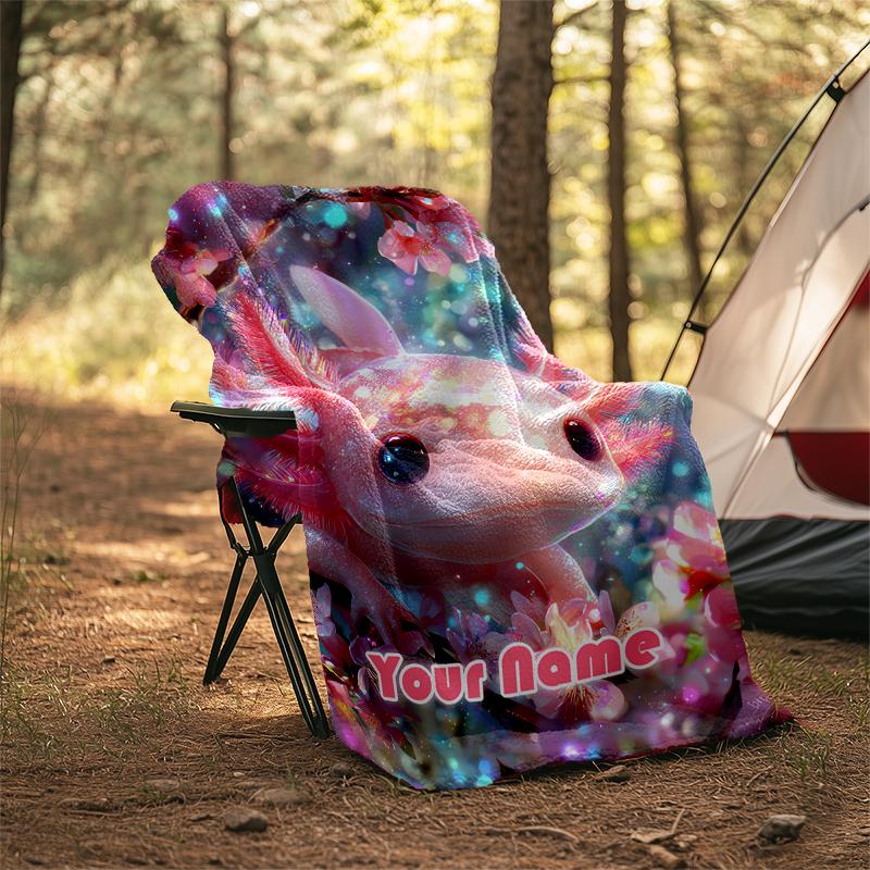 1PC Custom Name Axolotl Blossom Garden Outdooor Flannel Blankets Patterns Throw Blanket All-Season Soft Gift for Couch, Bed, Camping Gifts
