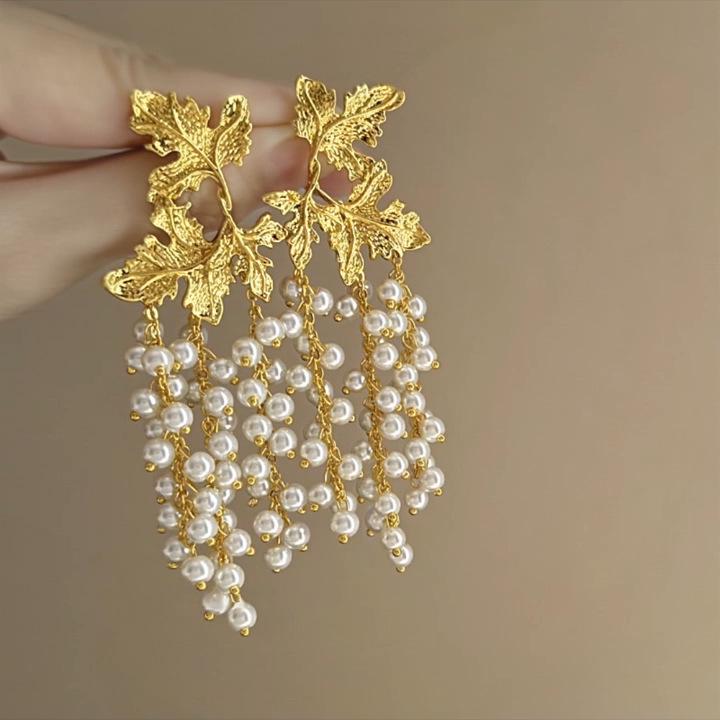 Vintage Silver Needle C-Shaped Diamond Pearl Stud Earrings - Elegant and Versatile Niche High-End Jewelry