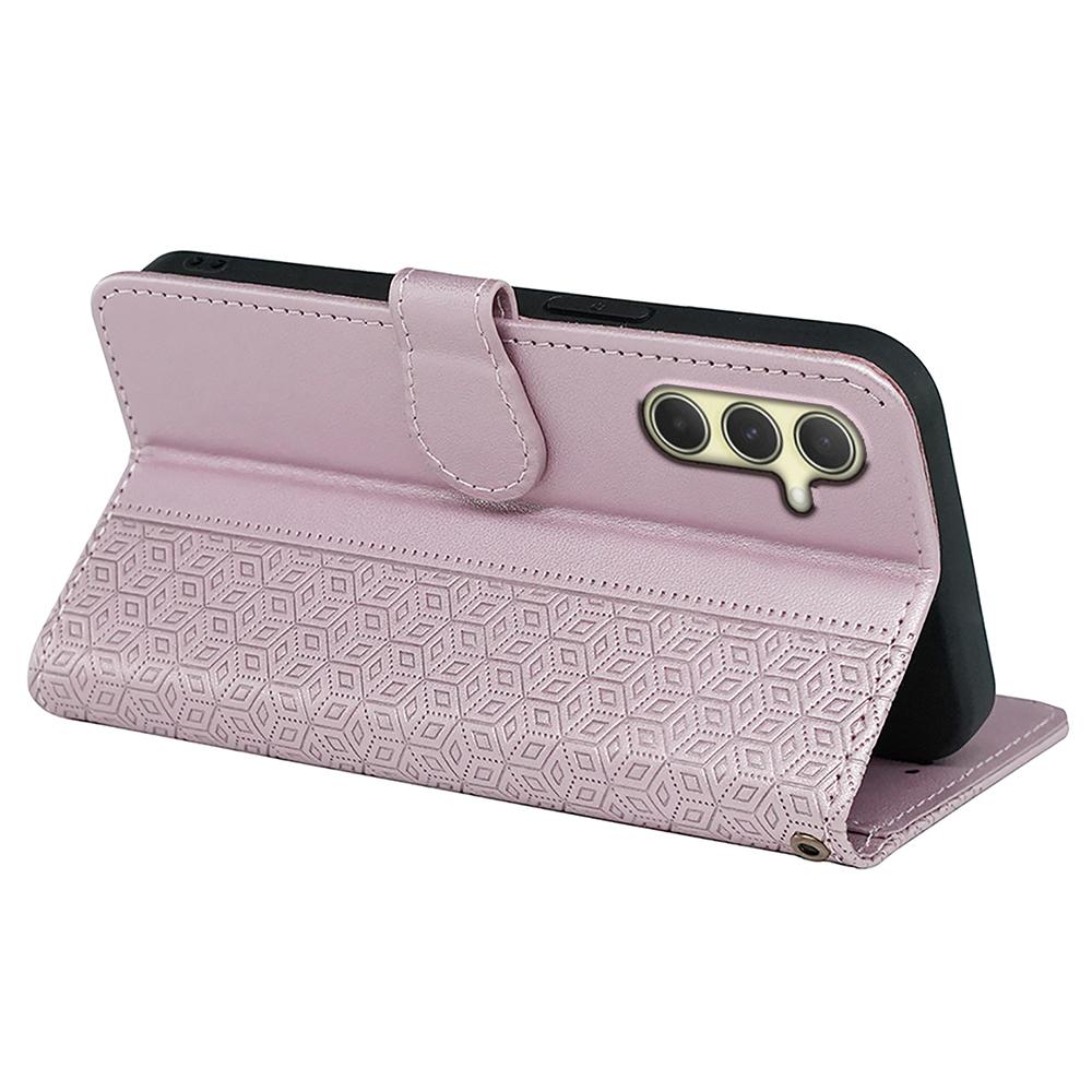 For Samsung Galaxy A25 5G (Global) (161.0 x 76.5 x 8.3mm) Case Leather Flip Phone Cover Cubic Grid Imprinted