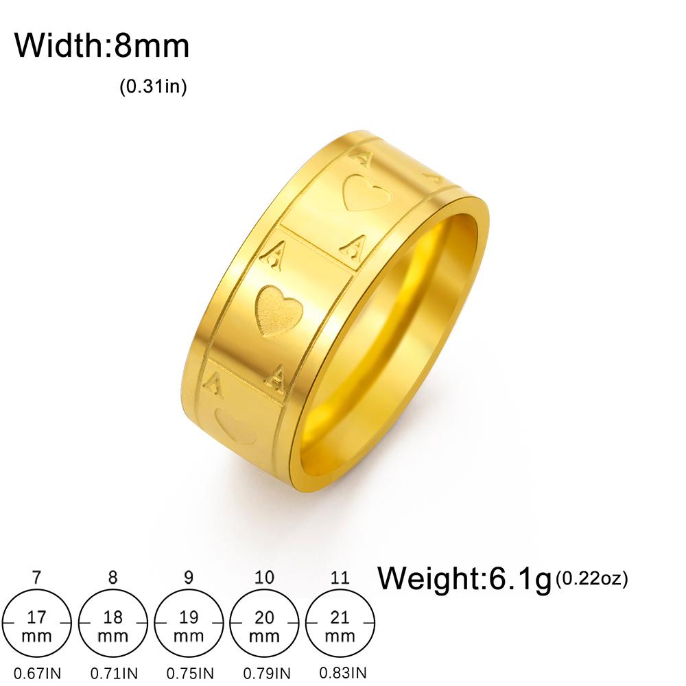 Dawapara Vintage Ace Poker Card Men Ring 8MM Unisex Luck Ring Ace of Love Stainless Steel Wedding Band Jewelry