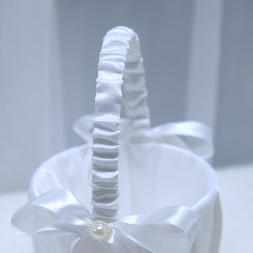 Elegant Wedding Flower Girl Basket White Cute Satin Holder Ring Pillow Flower Storage Basket for Party Wedding Decoration