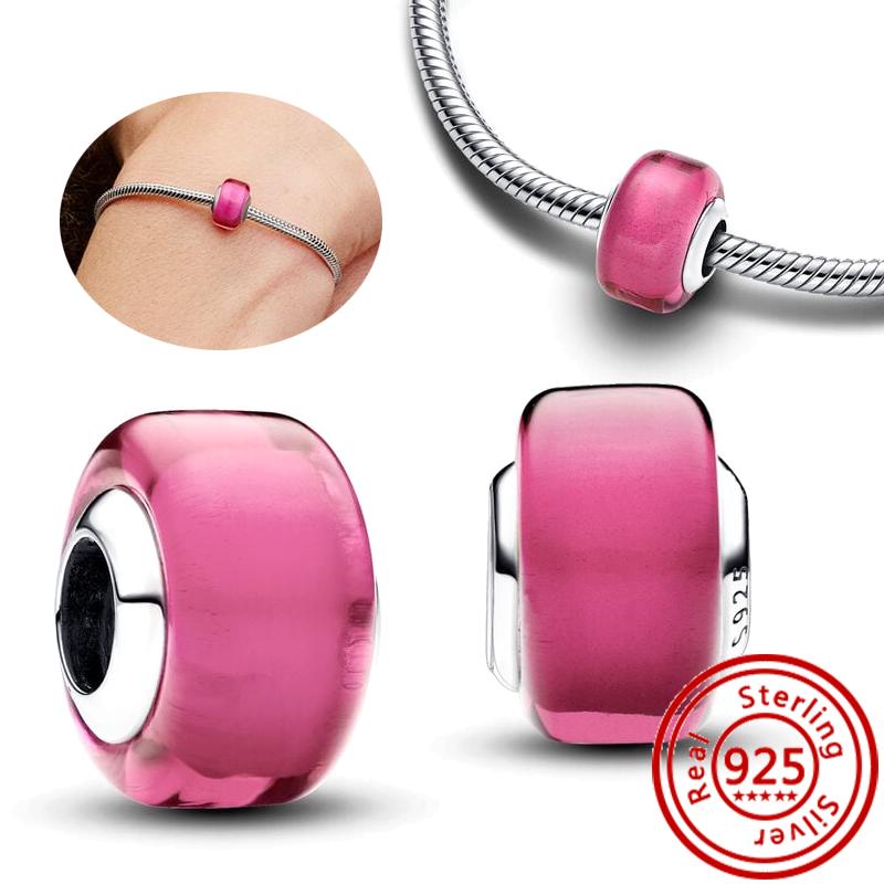 925 copper Round Beads White Red Green Murano Glass Black Blue Red Zircon Sparkling Charm Fit Pantaro Bracelet Fine Zircon Gift