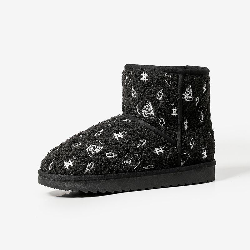 

[] New snow boots women s short boots cotton shoes warm embroidery non-slip thickened women s shoes fashion 35 чёрный