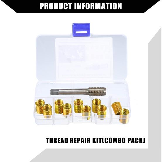 Outer/Universal Spark Plug Thread Repair Tools with M10x1.0 Inner Thread Inserts and M12x1.0 Tap/Durable/Metal / 1 Set Gold Tone
