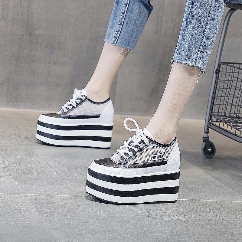 Muffin shoes women's summer new inner height increase mesh breathable women's shoes comfortable and thin super high heel platform casual shoes tide