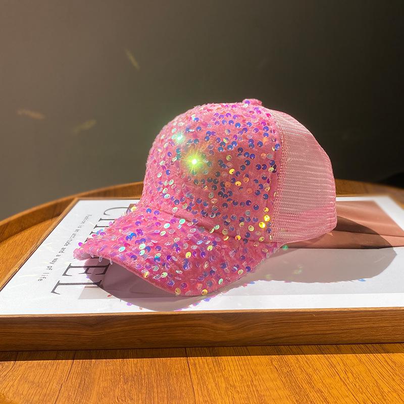 Women's Summer Mesh Sequin Visor Hat: Breathable, Fashionable Korean-Style Duckbill Cap for Travel & Sun Protection