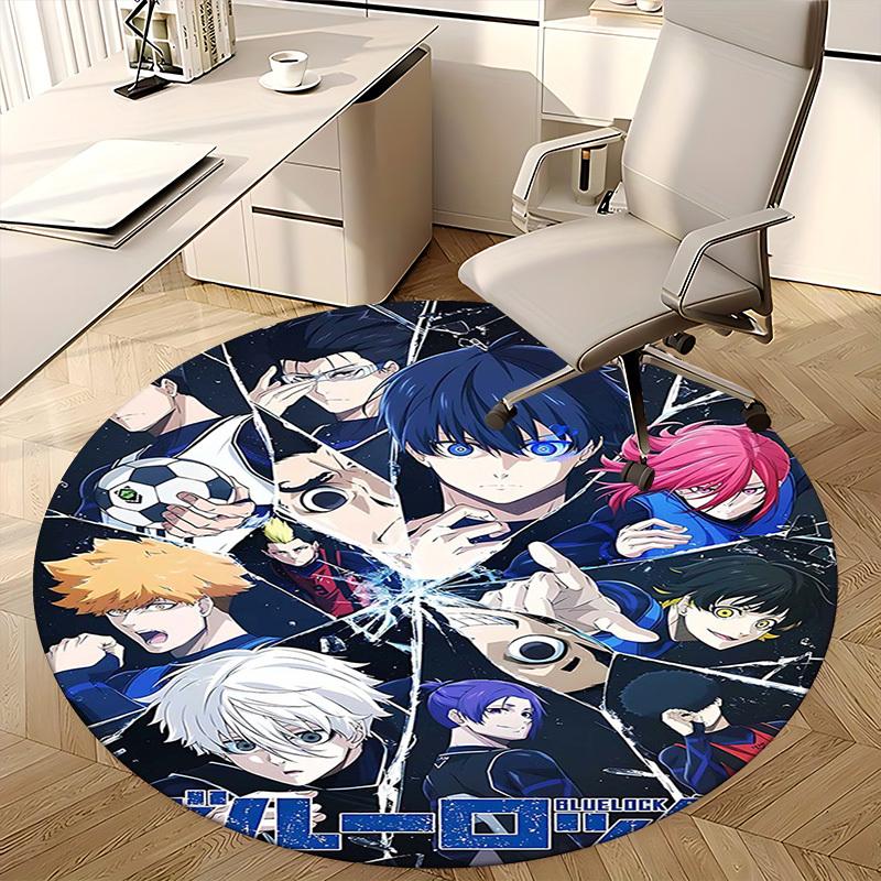 1pc Blue Lock Anime Design Round Carpet - Office Chair Mat, Non-Slip Rug for Home Decor, Suitable for All Seasons, Gaming Room Decoration.K092