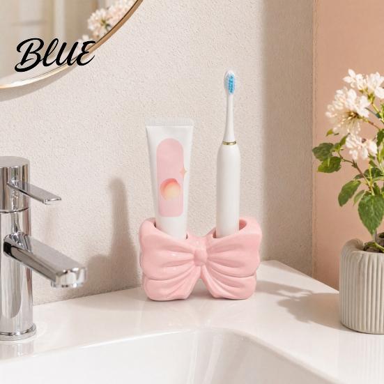 Girls Style Toothbrush with Dual Printed Holder Bow Holder 3D Adhesive Cup Holes for Bathroom Accessory & Toothpaste Cute
