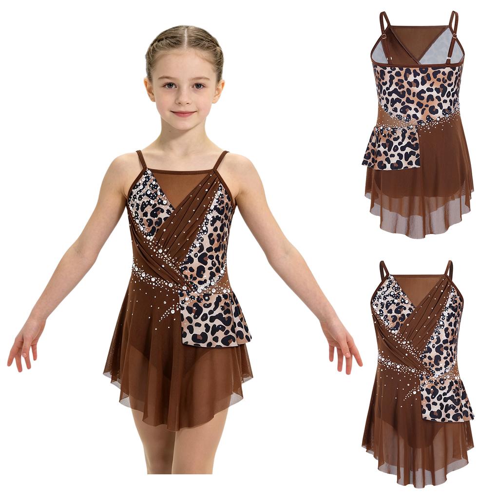 Kinder Mädchen Wettkampf-Body Ärmellos Verstellbare Träger Strass-Verzierung Patchwork Jumpsuit Eingearbeiteter Slip für Gymnastik Bühne