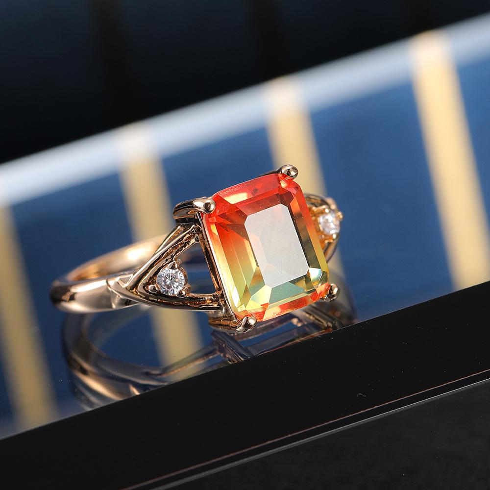 Gold-Plated Colorful Crystal Ring with Diamonds and Tourmaline Zircon Accents