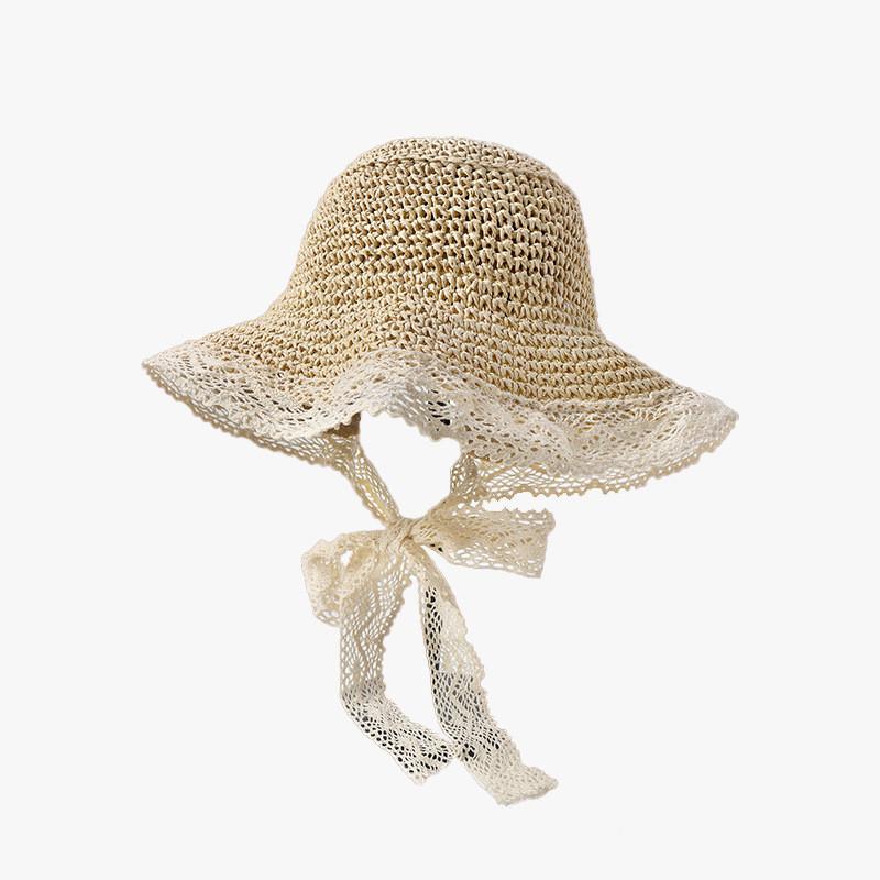 Chapeau de paille pour femme, protection solaire d'été, à larges bords, avec décoration florale, pour les vacances à la plage