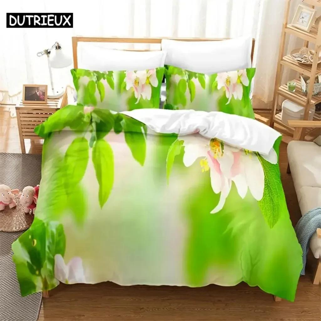 Green Leaf Flower Bedding Set For Bedroom Soft Modern Bedspreads Comefortable Kids Duvet Cover Quilt Cover And Pillowcase