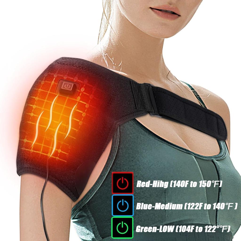 Electric Heated Shoulder Brace Wrap Pain Relief 3 Heat Levels Heating Pad Health Care Arm Shoulder Massage Support Belt Strap