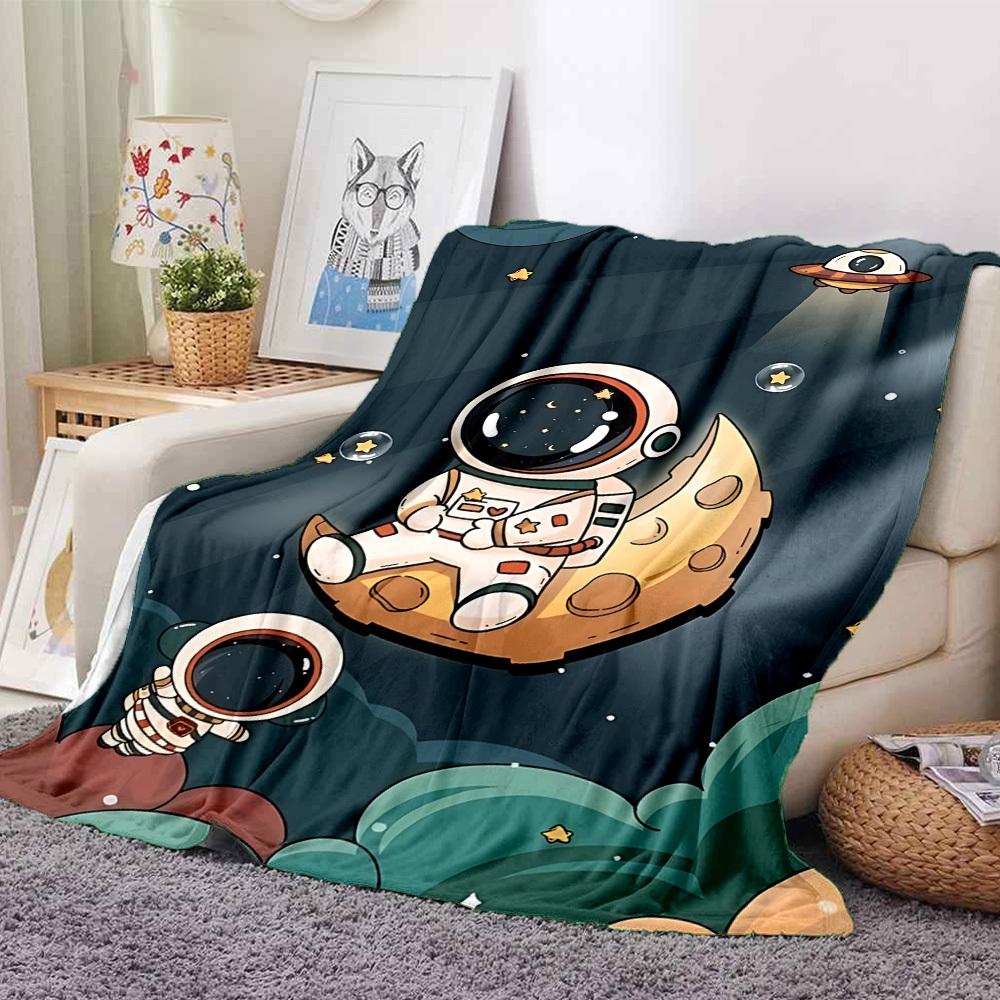 1pc Astronaut Moon Lightweight Flannel Blanket, Comfortable and Warm Blanket, for Office and Camping Sofa Bed, Livingroom047