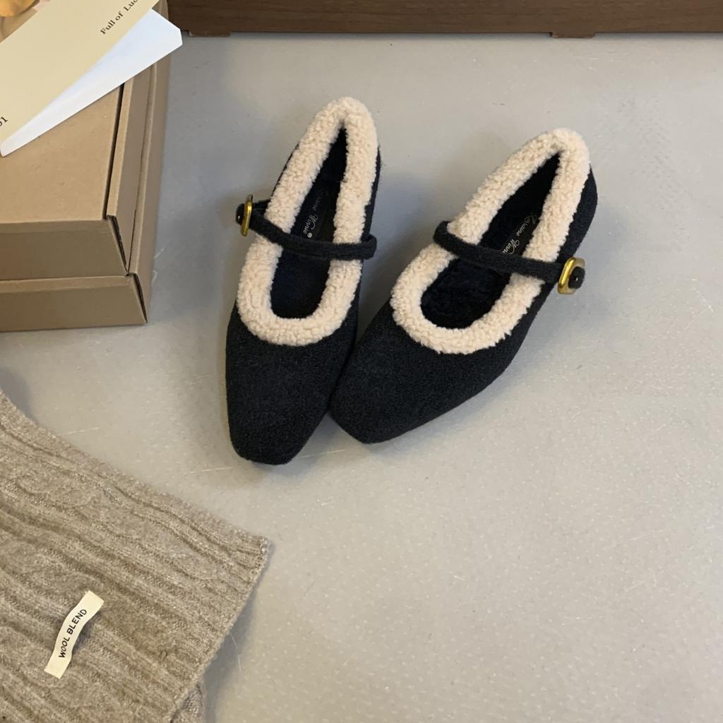 Retro heightening velvet Mary Jane shoes T-band square head wedge single shoes are not tired of commuting shoes