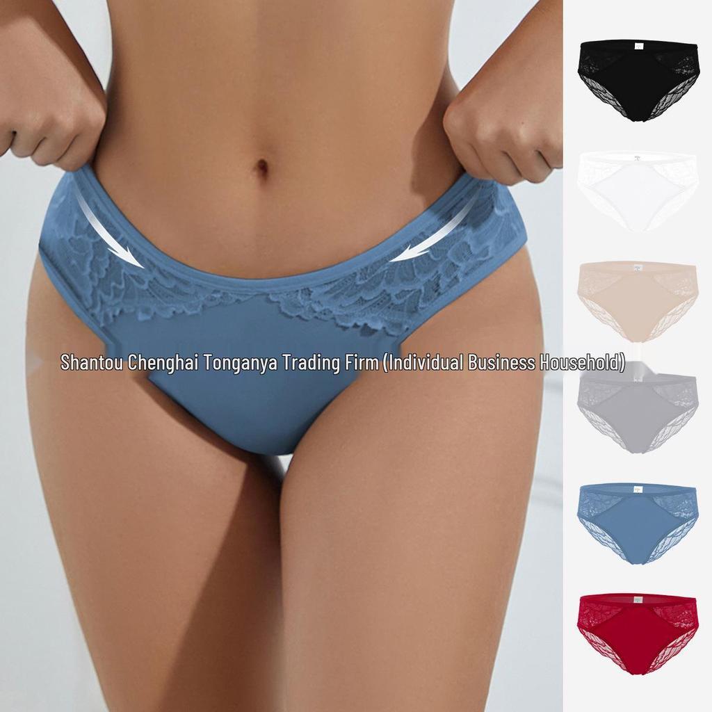 Women's Seamless Mid-Waist Lace Panties – Antibacterial, Soft, and Breathable