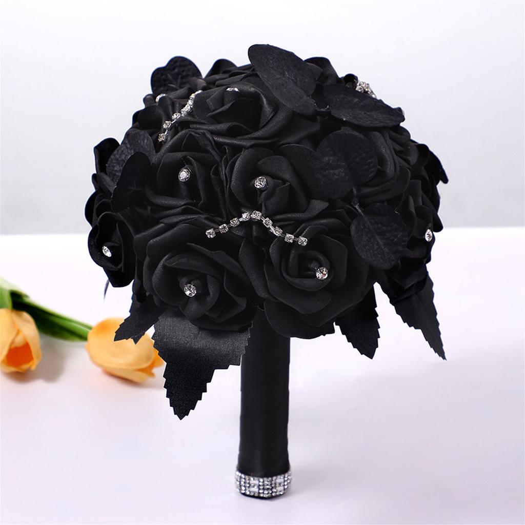 Black Rose Bouquet Dark Romance Artificial Flower Arrangement for Gothic Wedding Halloween Bridal Decorations