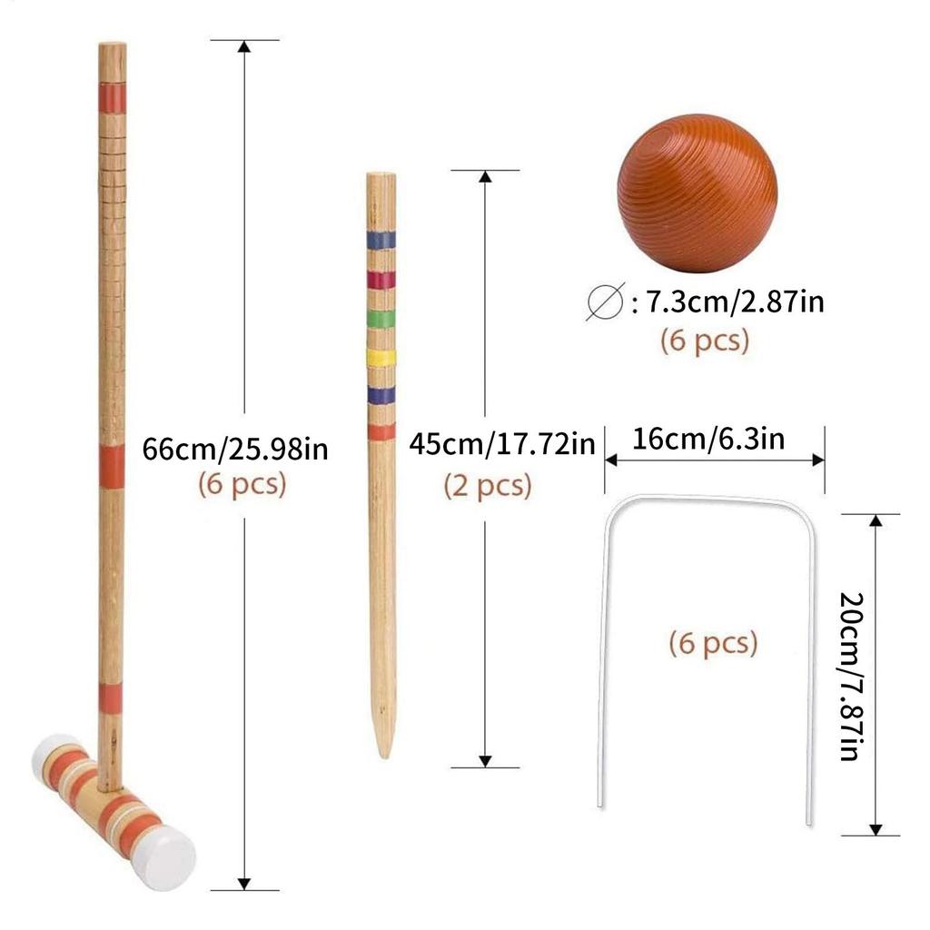 Hot-Sell!-Six-Player Croquet Set with Wooden Mallets, Colored Balls, Sturdy Carrying Bag Sturdy Carrying Bag for Adults &Kids