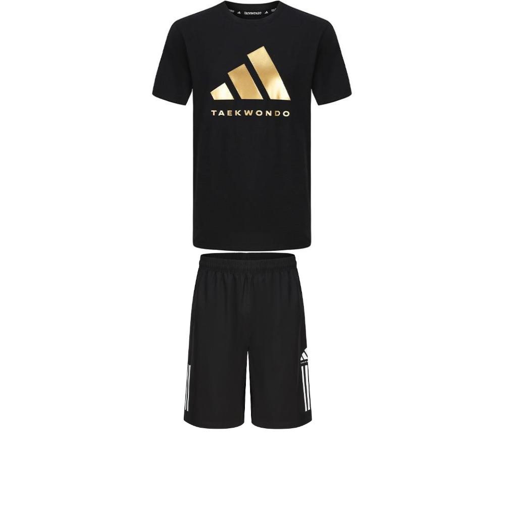 Adidas Taekwondo Round Neck Pullover Short Sleeve T-Shirt Fashion Lace-Up Simple Shorts Casual Sports Set Men Set Black ADICLTS24TK-BG+S21ATMSH1T-BW
