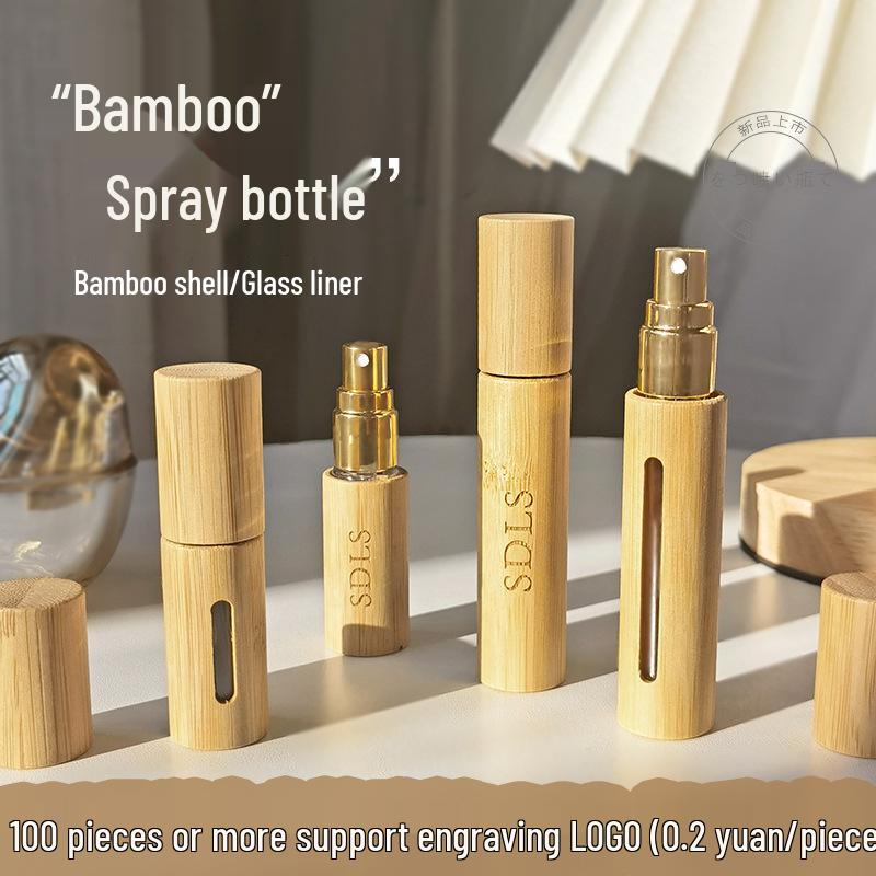 Bamboo Spray Bottle with Glass Liner and Aluminum Nozzle, Available In 5ml and 10ml, for Perfume Dispensing.