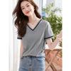 T-shirt Top Coréen Manches Courtes Mode Tendance Polyvalent Confortable Décontracté Style Nouveau d'Été Col en V