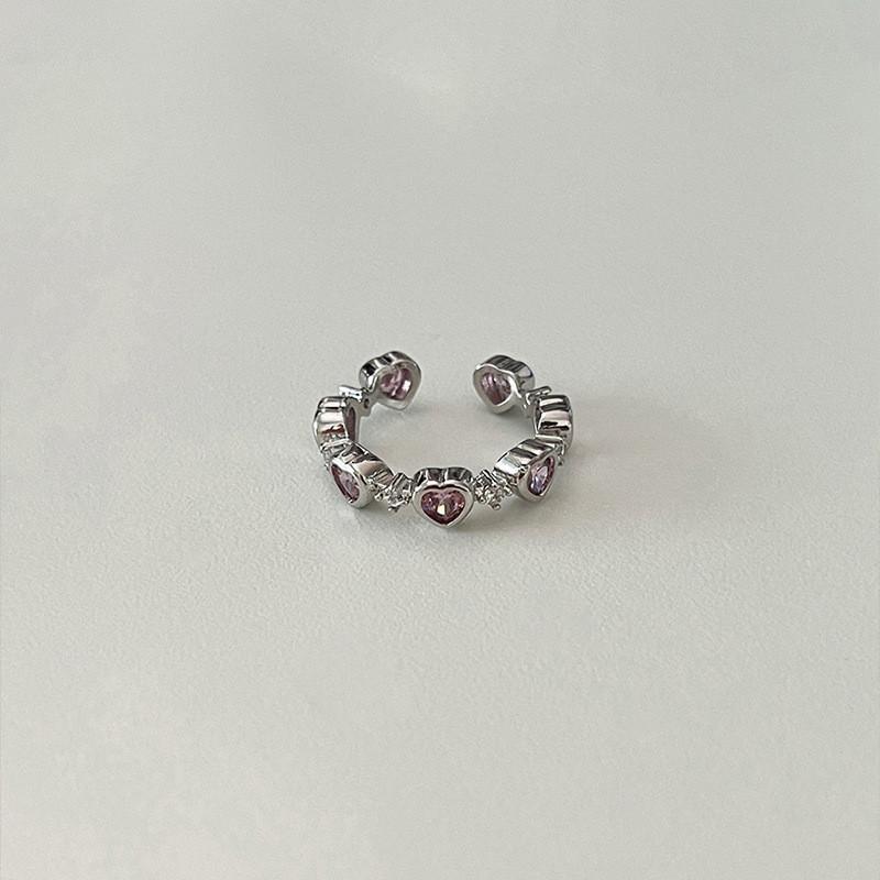 Geometric Trendy Pink Heart Adjustable Ring For Women Fashionable Distinctive Accessory Copper
