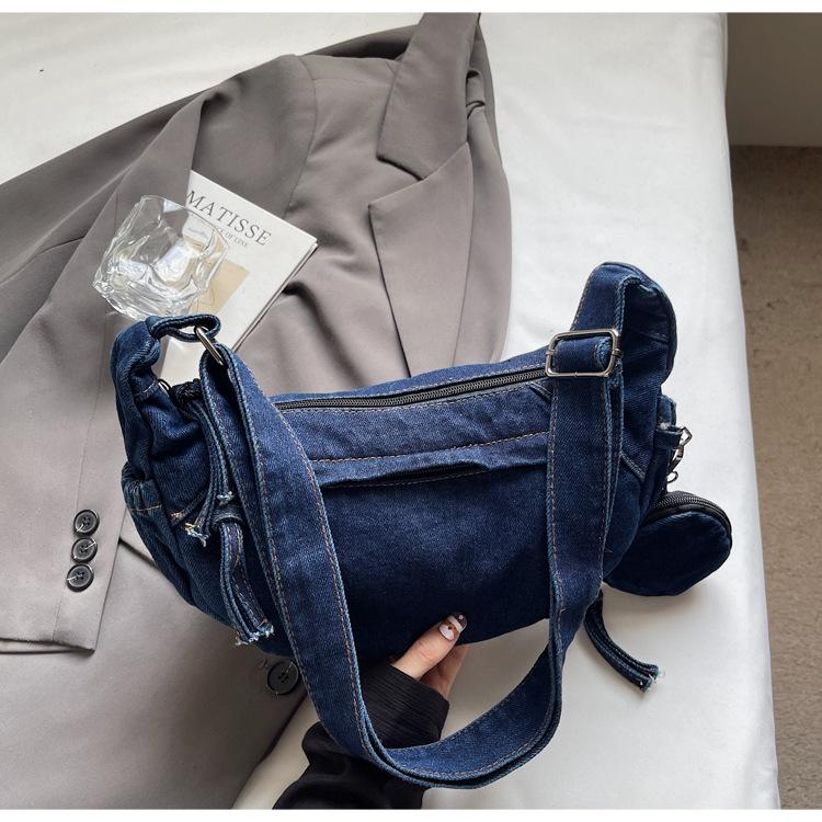

2025 new bag denim messenger bag large capacity commuter bag shoulder bag sports versatile backpack dumpling bag темно-синий