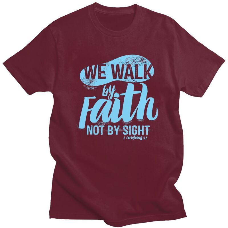 Custom Vintage Walk By Faith Not By Sight T Shirts Men Tshirt Casual Tee Tops Pure Cotton Oversized Tshirts Gift