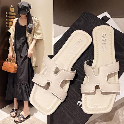 Koreansk version av mode mångsidiga plattbottnade avslappnade coola tofflor sommar ny mode nisch öppen tå tofflor