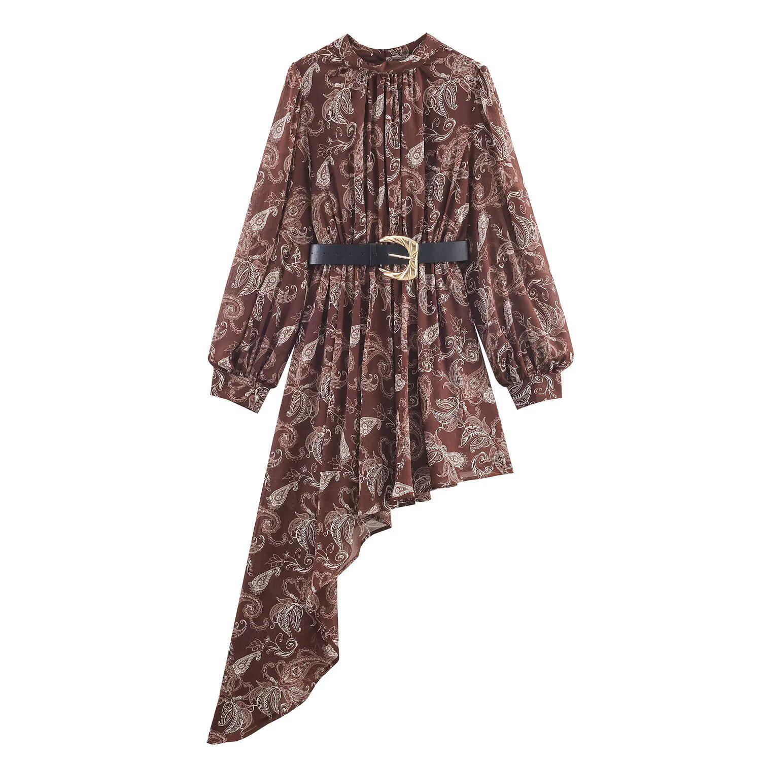 2025 European Bohemian Print Irregular Dress for Women Large