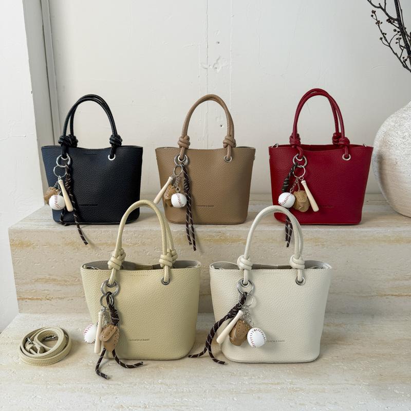 Premium Lychee Pattern Bucket Bag Women's 2025 New Portable Vegetable Basket Bag Fashionable Shoulder Messenger Bag