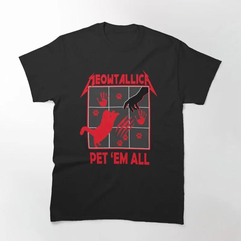 2026 Funny Cat Meowtallica Cat Rock Music Printed Cotton Tshirt Unisexs Summer Casual Top Short Sleeve Classic Male Unisex Tee