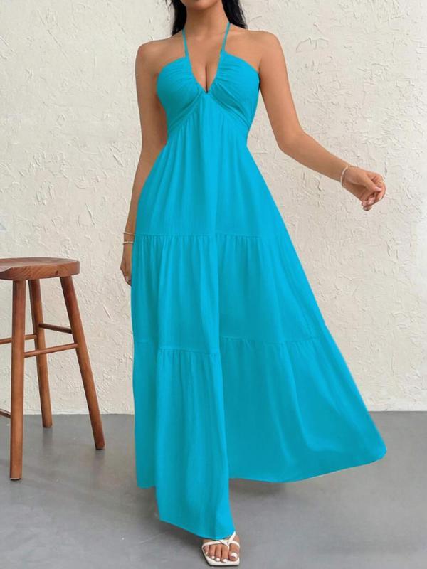 European and American Summer New Tube Top Sexy Backless Suspender Straps Seaside Vacation Casual Solid Color Neck Dress Women