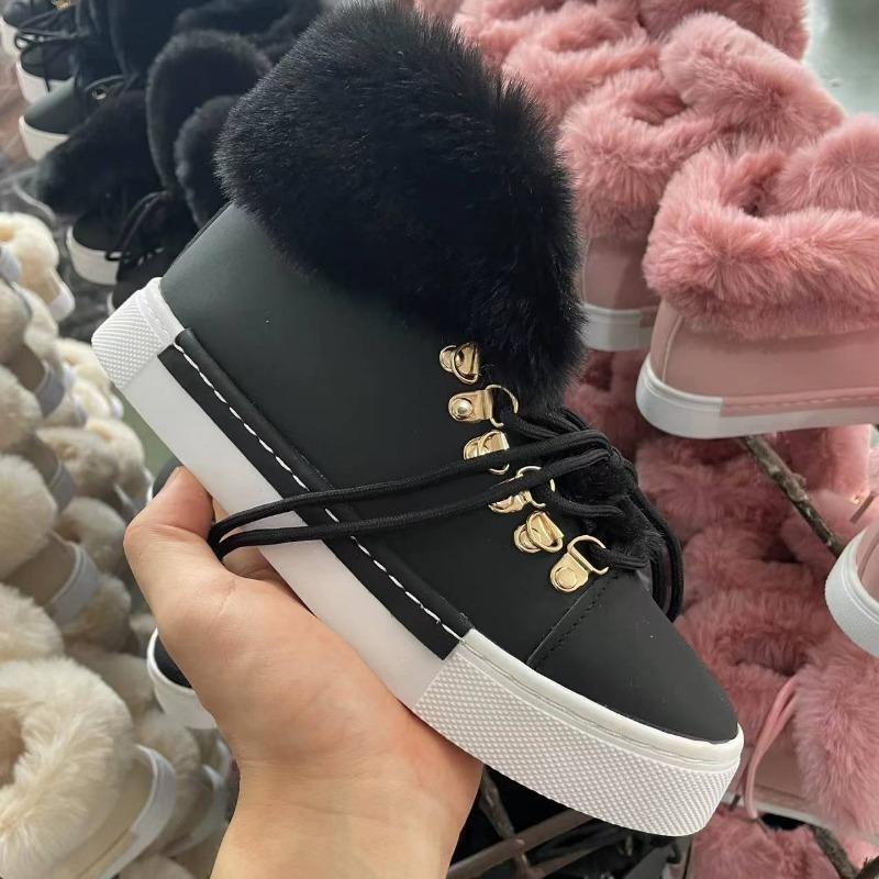 Short-sleeved Long-haired Snow Boots, Women's Shoes, Plus-size Shoes, Fleece and Thickened Boots