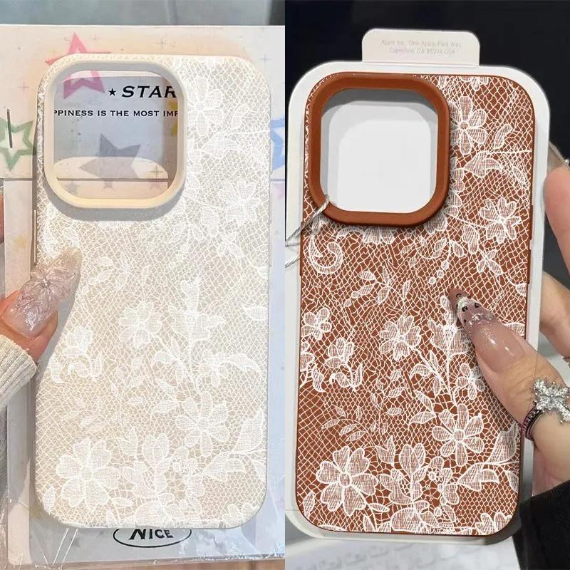 White Lace Floral Lichee leather pattern Phone Case For Redmi Note 15 14 13 12 11 10 9 8 Pro Plus 4G 5G Shockproof Cover
