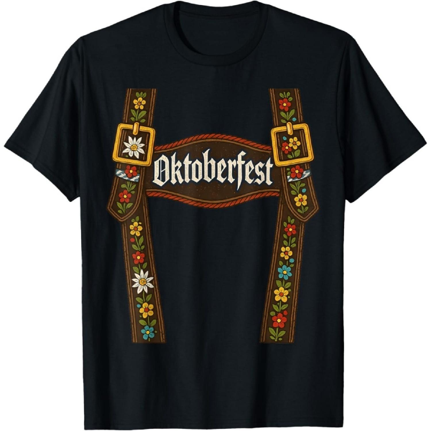 Oktoberfest Lederhosen Suspenders Vintage Graphic Tee T-Shirt S чёрный