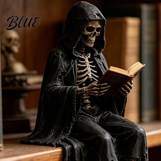 Reading Skeleton Decoration Gothic Dark Fantasy Figure Book Statue