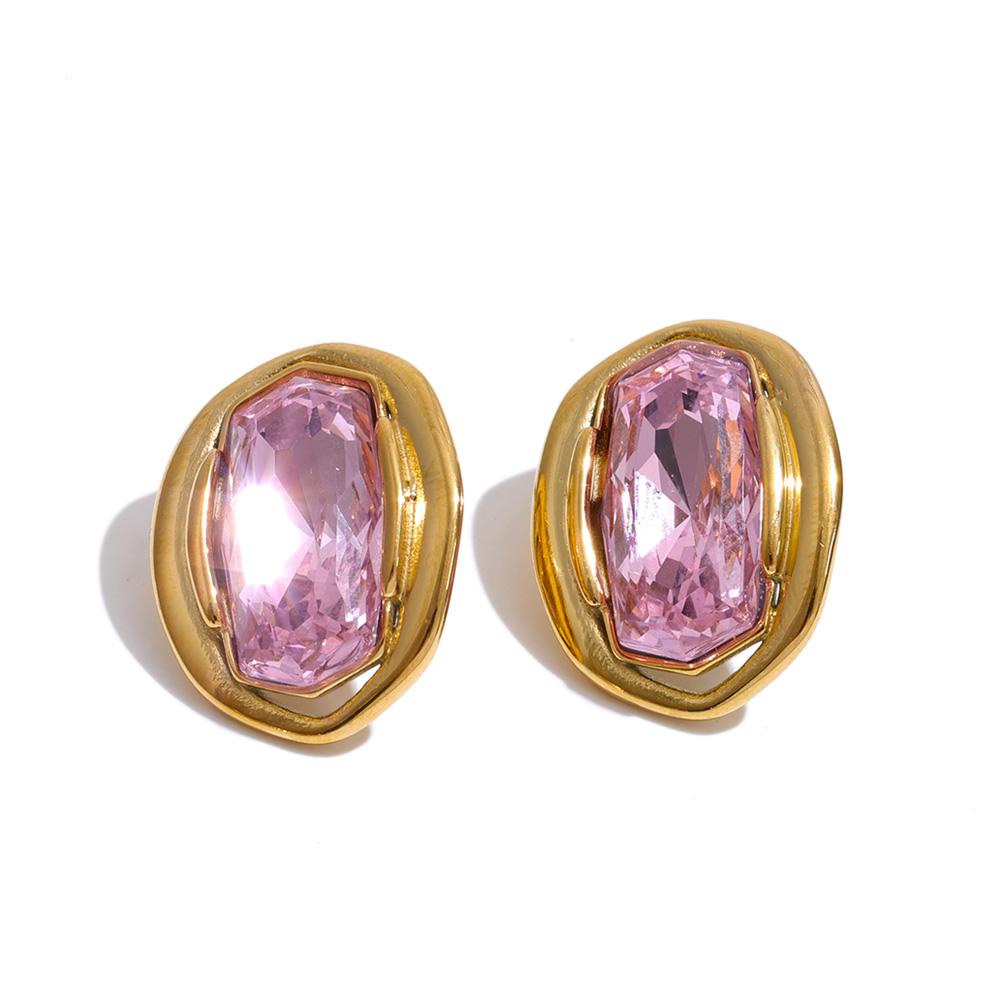 

Yhpup Pink White Champagne Blue Stainless Steel Zirconia Rectangle Oval Stud Earrings Delicate Shiny Daily Jewelry Accessories