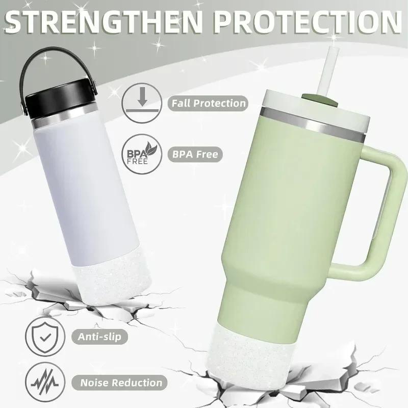Manchon de fond de bouteille en silicone à paillettes Accessoires pour gobelets Tampon antidérapant pour bouteille d'eau Couvercle isolant thermique pour gobelet de sport pour gobelet