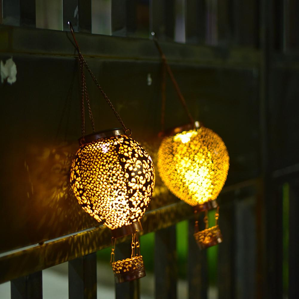 Solar Powered Hanging Hot Air Balloon Lamp IP65 Waterproof 600mAh Iron Hollow Out Lantern for Indoor Outdoor Garden Yard