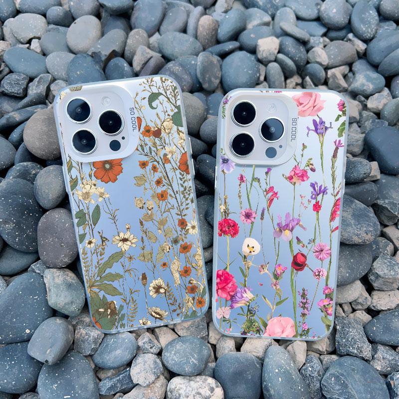 Luxury Retro Flowers Floral Phone Case For iPhone 12 15 11 12 13 14 Pro Max 15 14 Plus 13 Mini Shockproof Matte Laser Back Cover