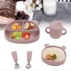 5pcs Baby Feeding Kit Food Grade Silicone Bear Design Plate Bowl Drinking Cup Spoon Fork Infant Feeding Kit