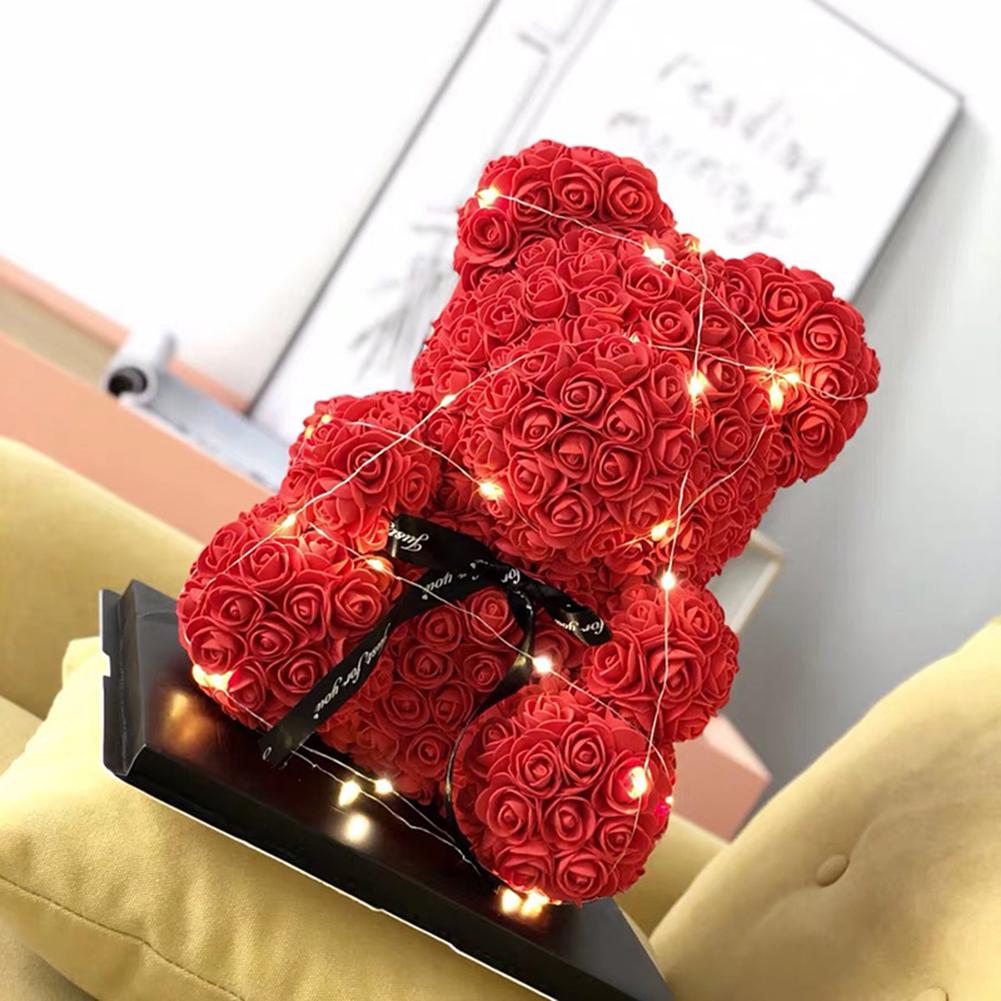 Rose Flower Bear Artificial Rose Flower Hugging Bear for Valentines Day Wedding Mothers Day
