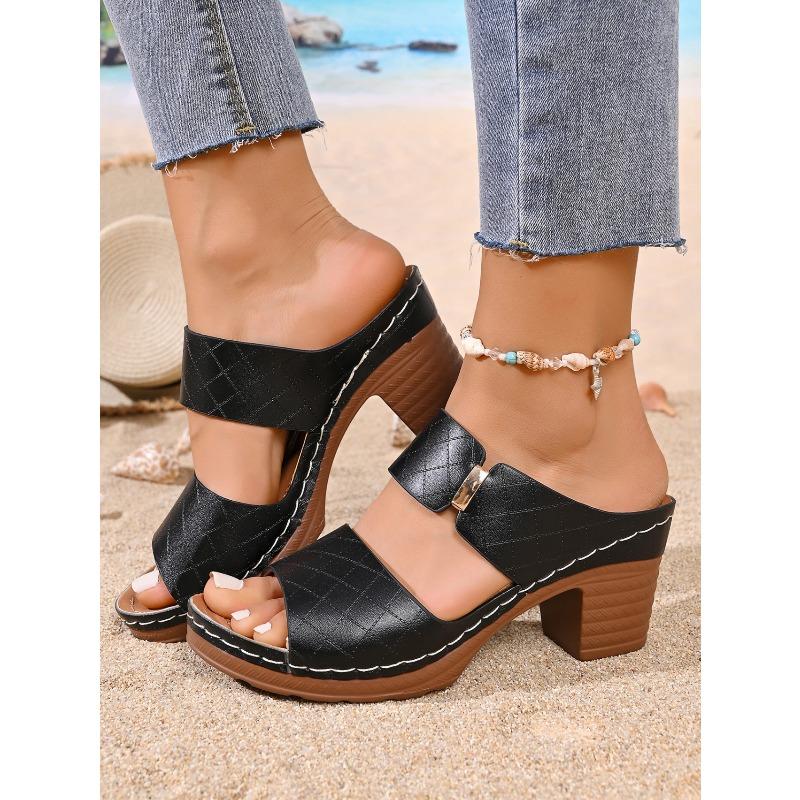 Casual Slingback Slides Shoes Women Summer Lightweight Hollow Sandals High Heels New Dress Chunky Open Toe Slippers Female