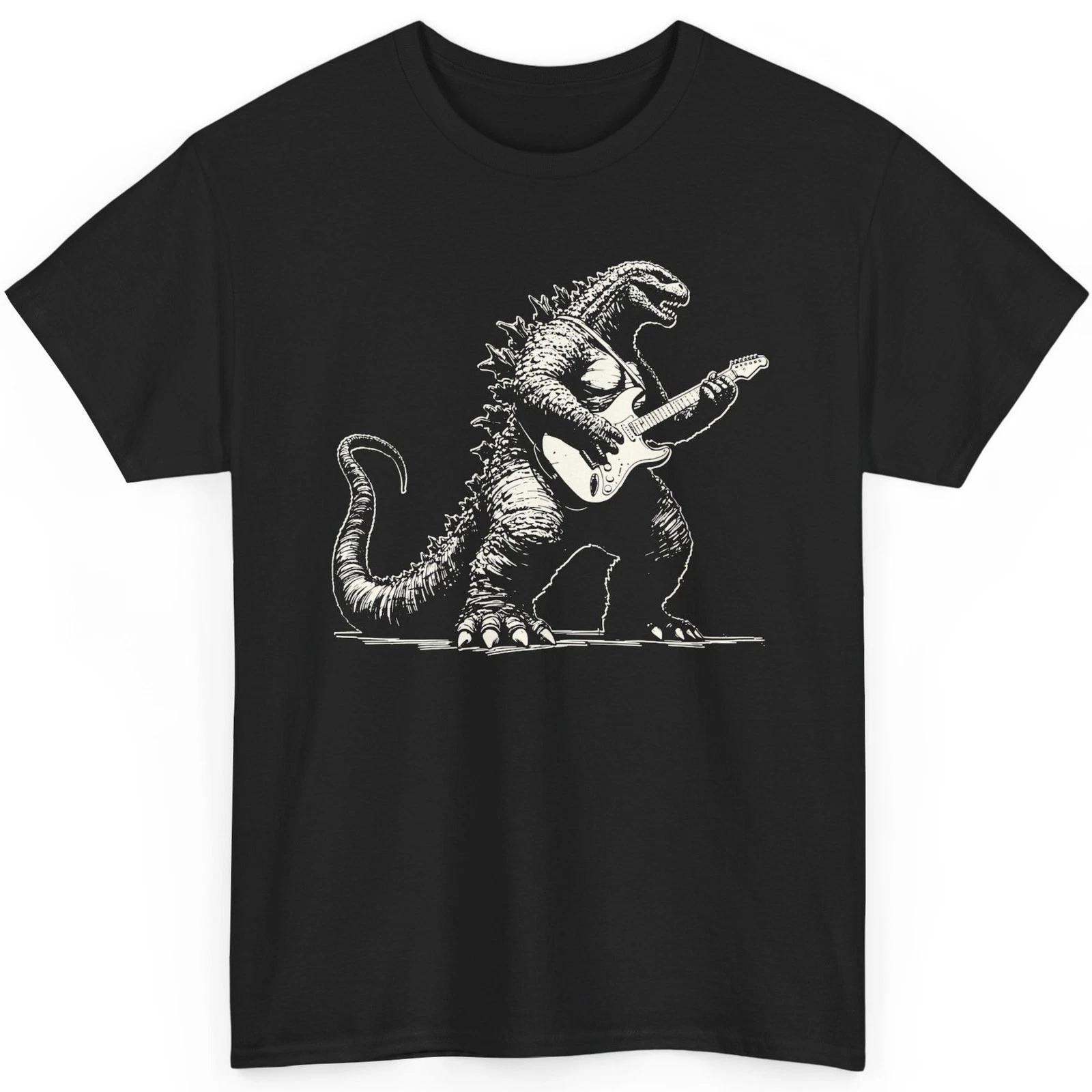 Godzilla Electric Guitar Rock T-Shirt Funny Music Playing Concert Graphic Top L