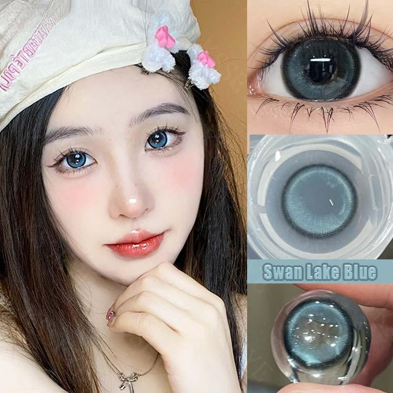 Kontaktlinsen für den jährlichen Gebrauch, große Augen, 14,5 mm, Myopie-Kontaktlinsen, Farblinsen, Puppenbrille, braune und blaue weiche Linsen mit Lösung