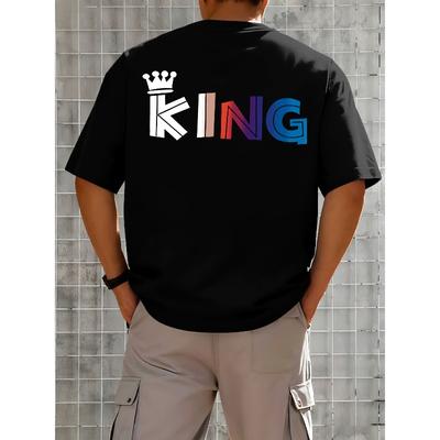 Men's Summer Casual Short-Sleeve T-Shirt, Popular European and American Style Patterns, Home T-Shirt Top, Crown and Letter Graphic On the Back